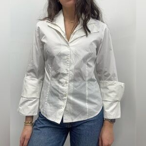 Anne Fontaine White Double Collared Double Cuff Button Front Shirt Size 10 EU 42